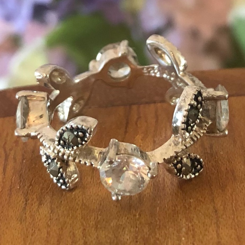 Silpada Sterling Silver, Marcasite And Cubic Zirconia Flower Ring R0970 Size 6